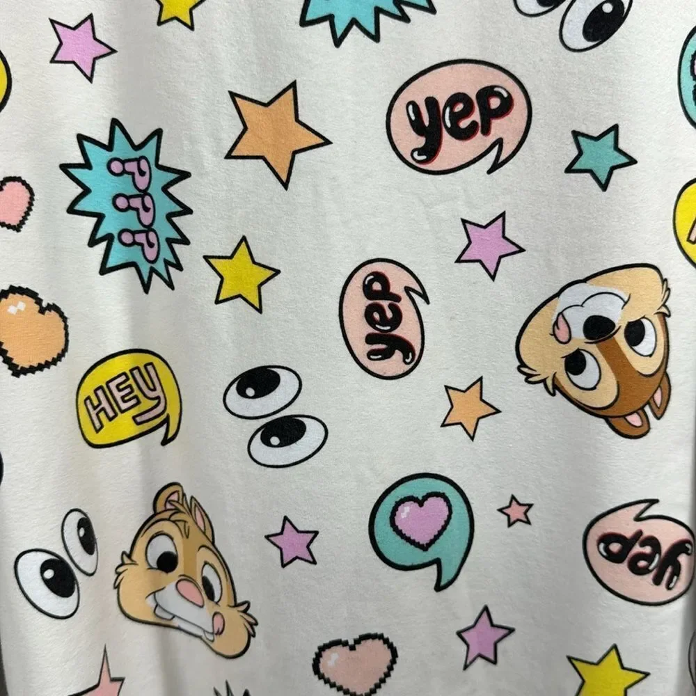 Disney Chip And Dale Graphic Organic Cotton Blend Long Sleeve Pastel Pajama Top